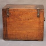 19thc. Oak Chest with Metal Straps.