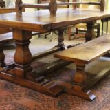 Oak Table and Pair of Benches