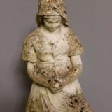 20thc. Weathered Stone Statue of A Girl with Harvest