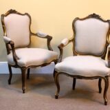Pair of 19thc. Gilt & Painted Salon Chairs