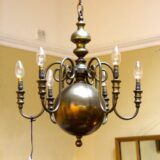 Early 20thc. Brass Six Branch “Ball” Chandelier