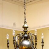Early 20thc. Brass Six Branch “Ball” Chandelier - Image 2