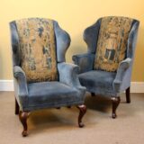 Pair of 19thc Walnut Wing Armchairs