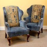 Pair of 19thc Walnut Wing Armchairs - Image 4