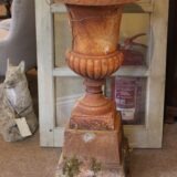 Pair of Edwardian Cast Iron Urns on Stands