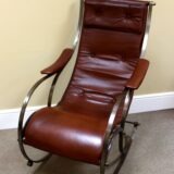 Early 20thc Metal and Leather Rocking Chair - Image 2