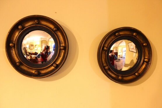 Pair of 19thc. Gilt Convex Mirrors