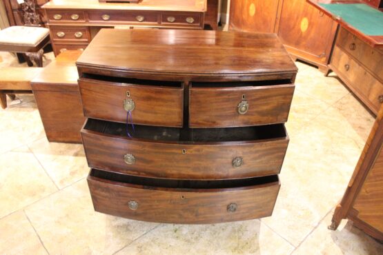 19thc Mahogany Bow Fronted Chest Of Drawers - Image 6
