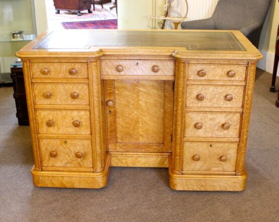 19thc Satin Wood Pedestal Knee Hole Desk - Image 2