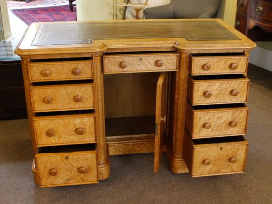 19thc Satin Wood Pedestal Knee Hole Desk - Image 4
