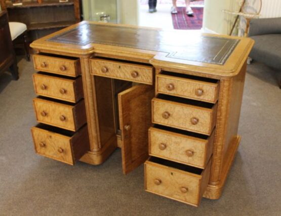 19thc Satin Wood Pedestal Knee Hole Desk - Image 5