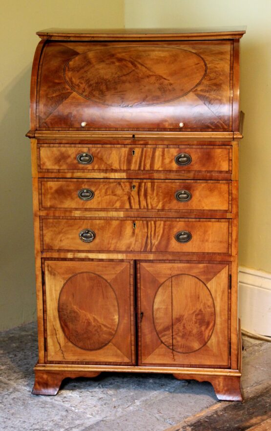Late 19thc Satin Wood Roll Top Desk